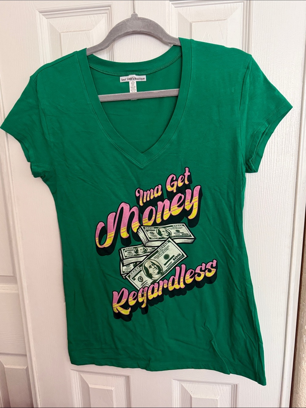 Green V-Neck Graphic Tee - 'I'ma Get Money' - Picture 5 of 5